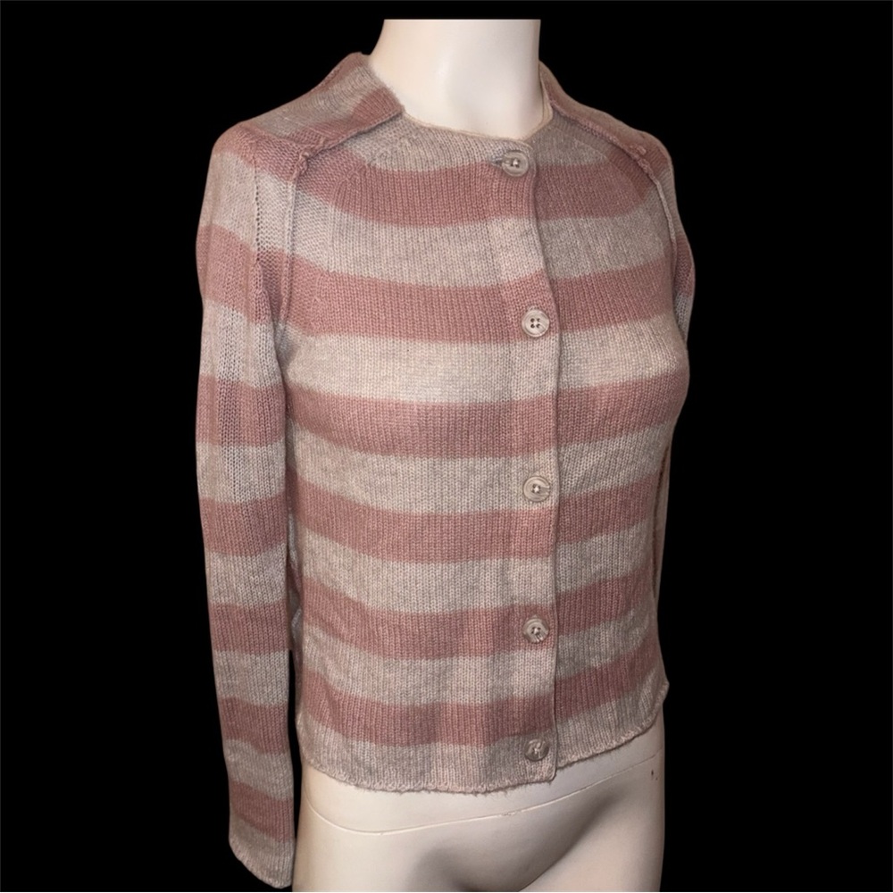 360 Cashmere Pink Striped Raglan Cardigan Sweater Sz XS